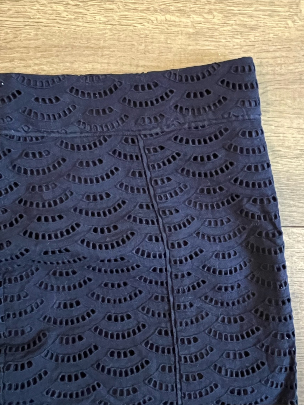 Ann Taylor Navy Scalloped Eyelet Pencil Skirt